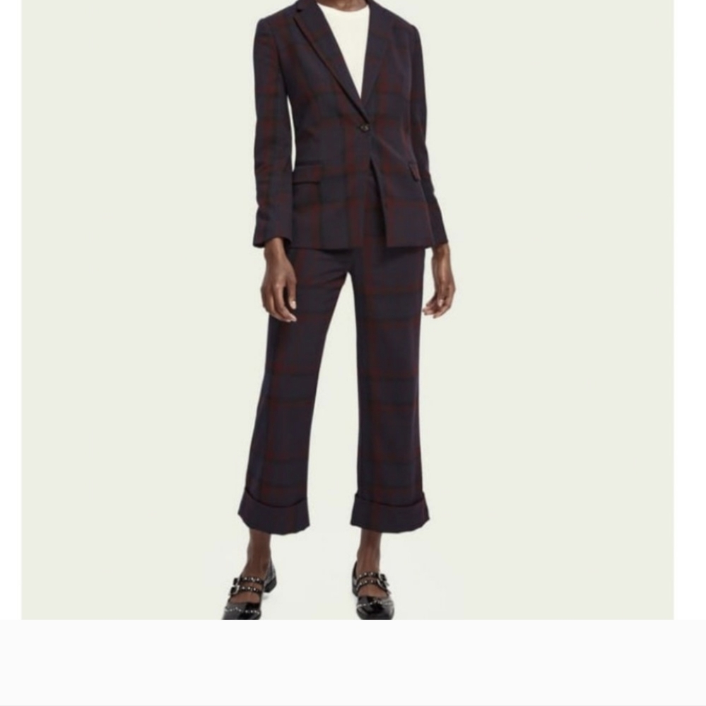 SCOTCH & SODA NEW Check Wide Leg Ankle Pant Navy/Burgundy Medium